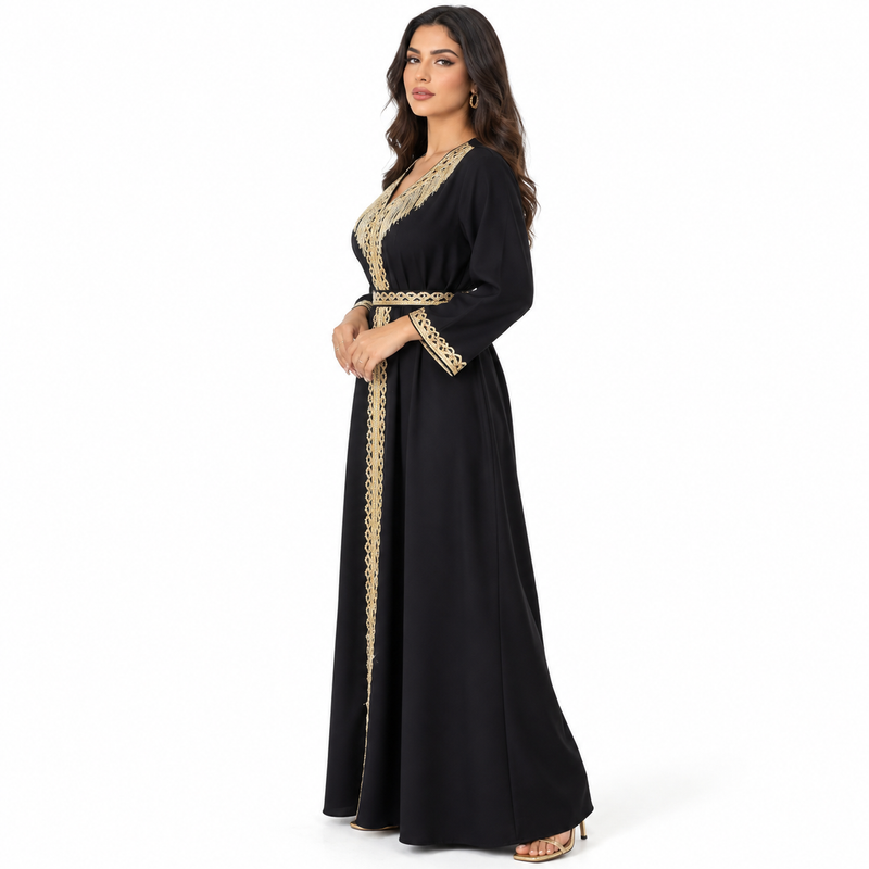 Elegant Black Gold Embroidered Luxury Kaftan-3