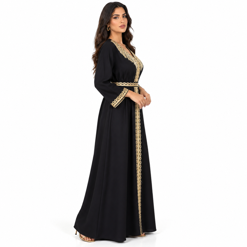 Elegant Black Gold Embroidered Luxury Kaftan-2