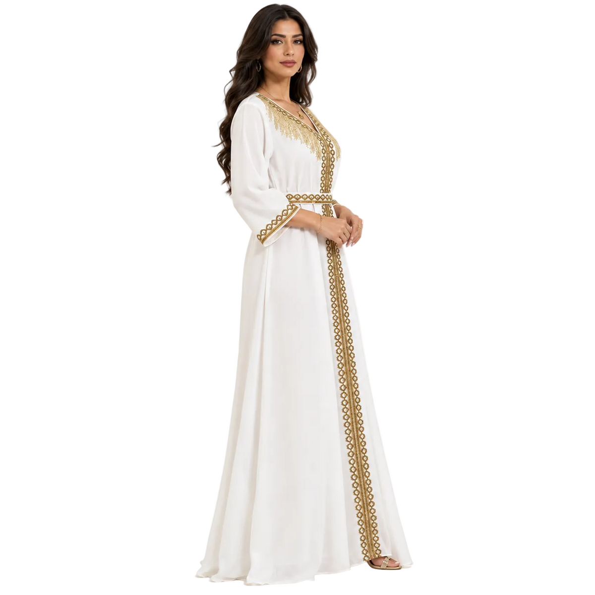Ivory Gold Embroidered Moroccan Luxury Kaftan