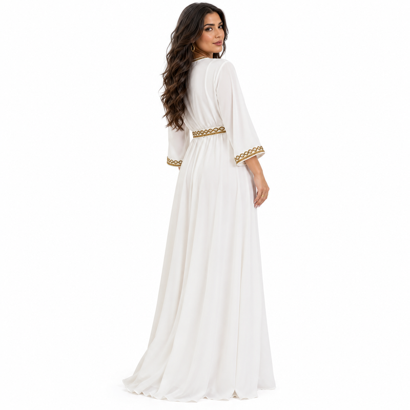 Ivory Gold Embroidered Moroccan Luxury Kaftan-4