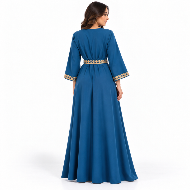 Royal Blue Gold Embroidered Luxury Kaftan-4