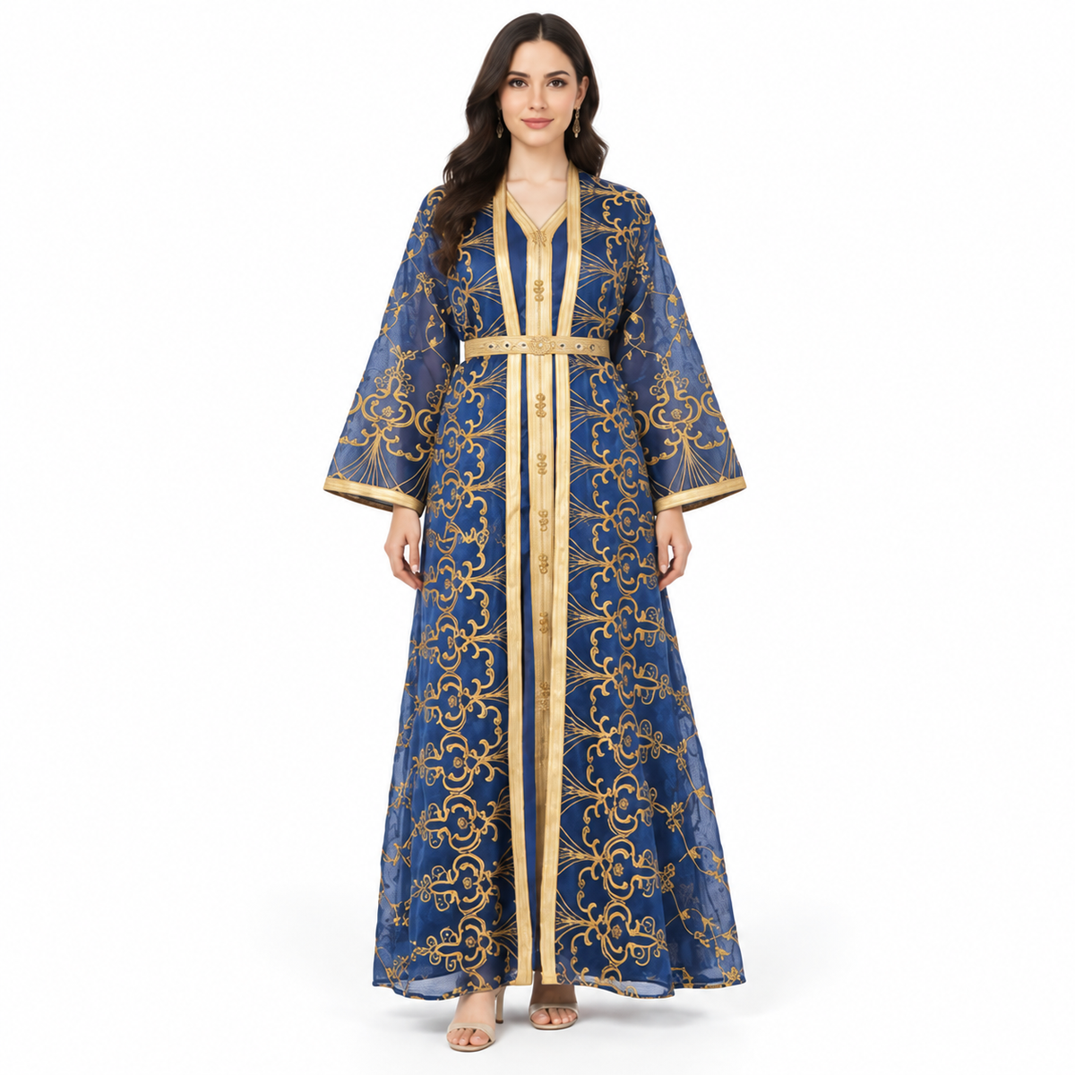Royal Blue Gold Embroidered Luxury Kaftan-1