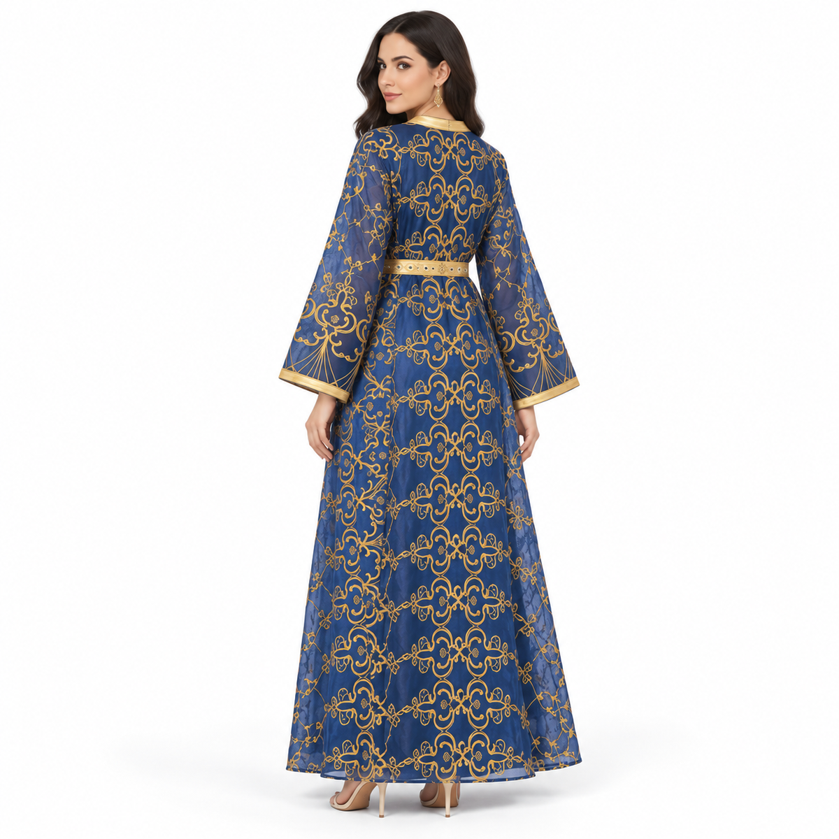 Royal Blue Gold Embroidered Luxury Kaftan-4