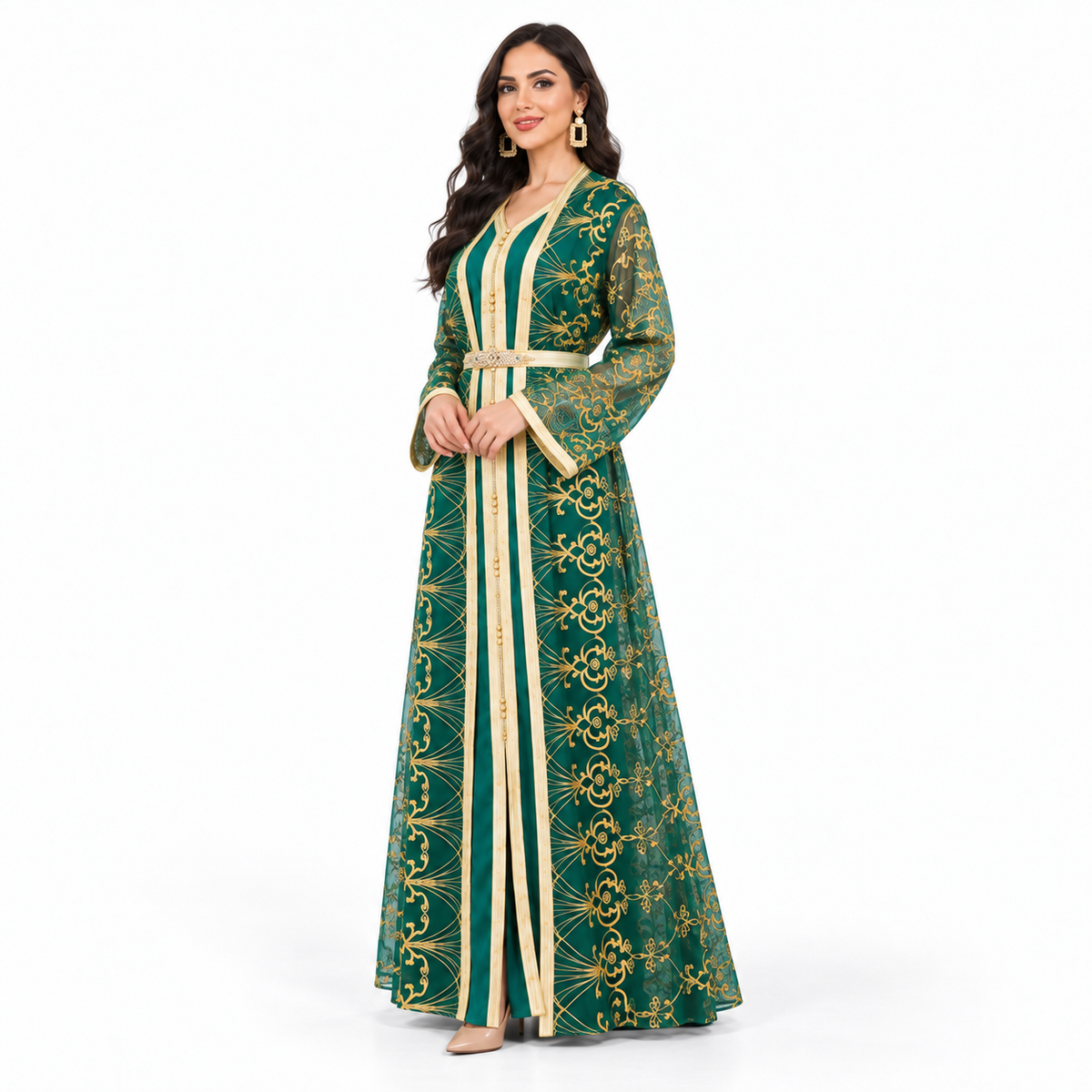 Emerald Gold Embroidered Luxury Women’s Kaftan-3