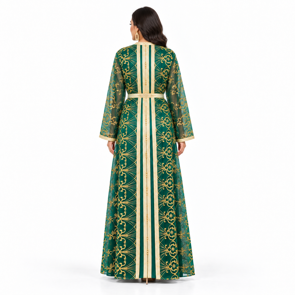Emerald Gold Embroidered Luxury Women’s Kaftan-4