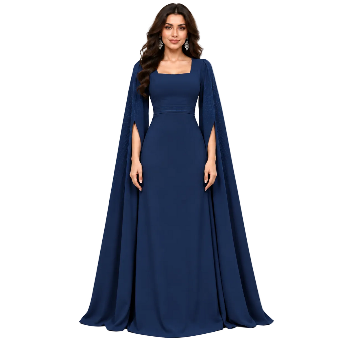 Navy Blue Cape Sleeve Evening Kaftan-1