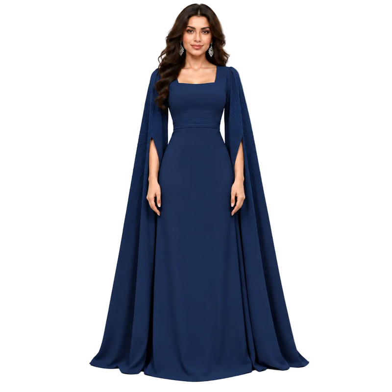 Navy Blue Cape Sleeve Evening Kaftan-1