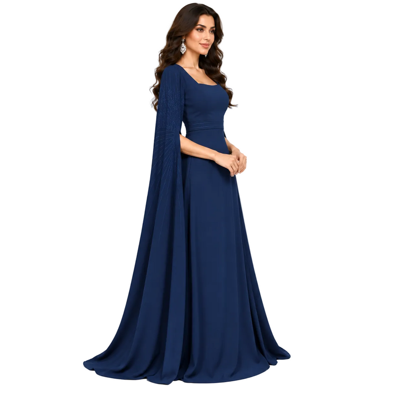 Navy Blue Cape Sleeve Evening Kaftan-3