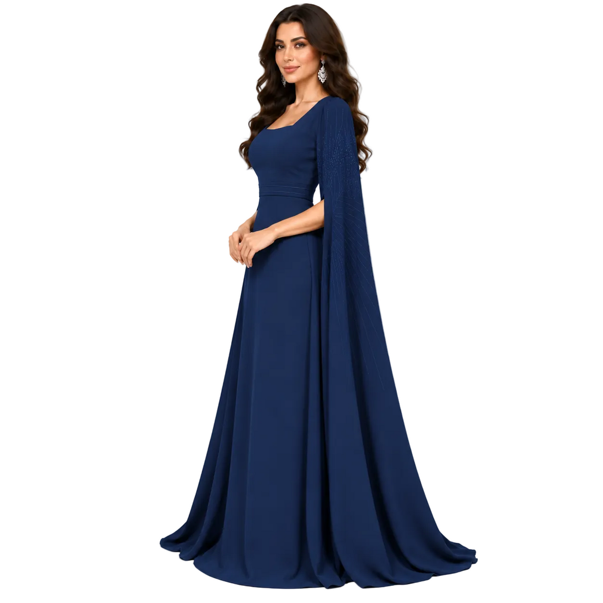 Navy Blue Cape Sleeve Evening Kaftan-2