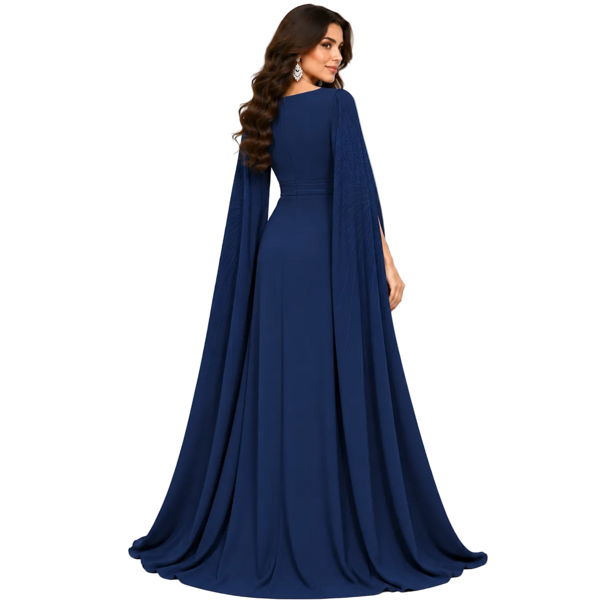 Navy Blue Cape Sleeve Evening Kaftan-4