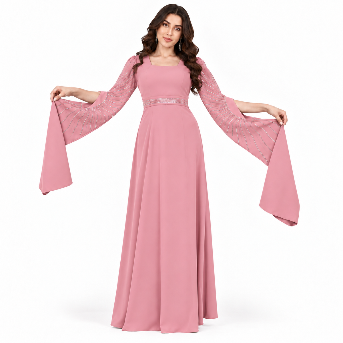 Elegant Blush Pink Embellished Moroccan Kaftan