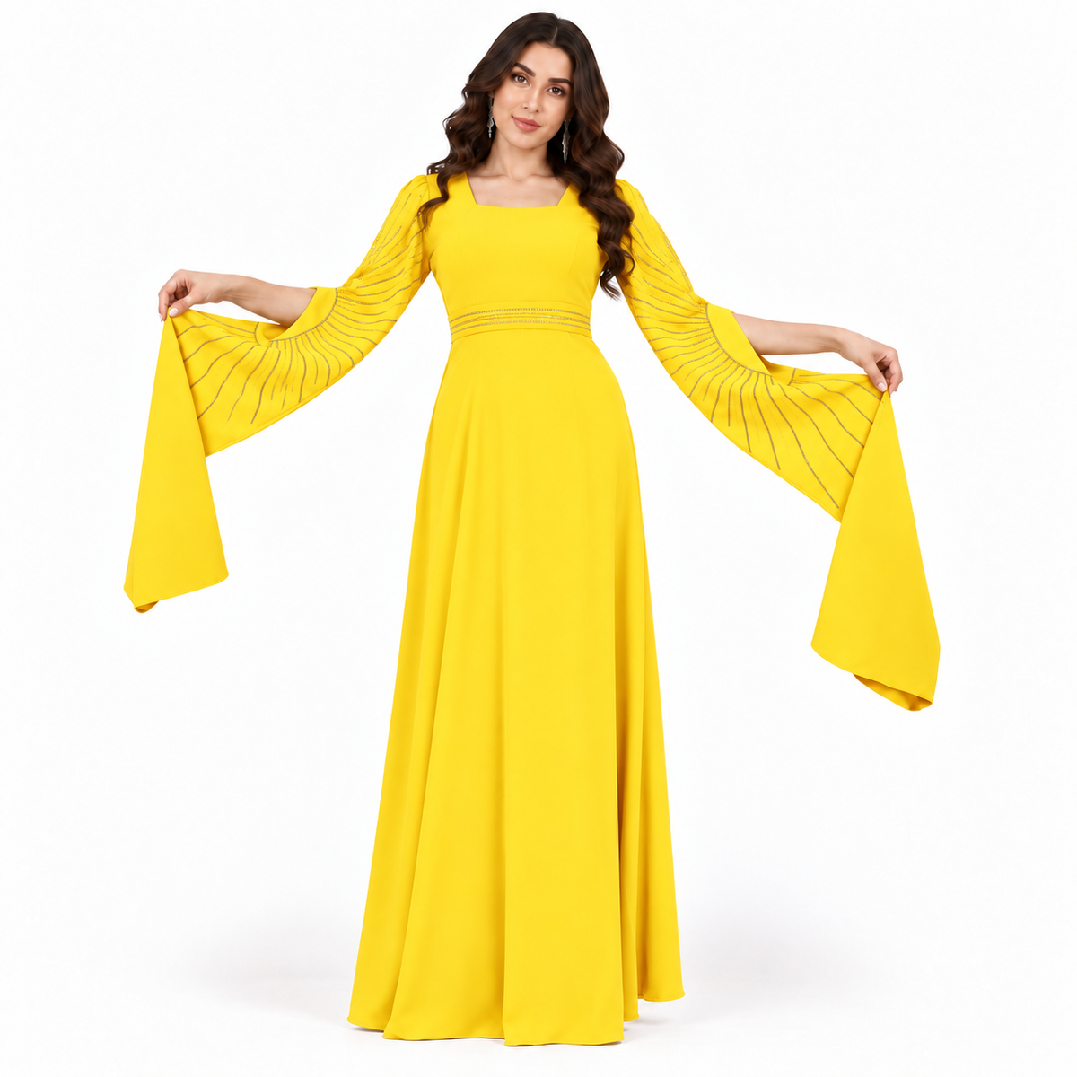Elegant Sunflower Yellow Embellished Moroccan Kaftan
