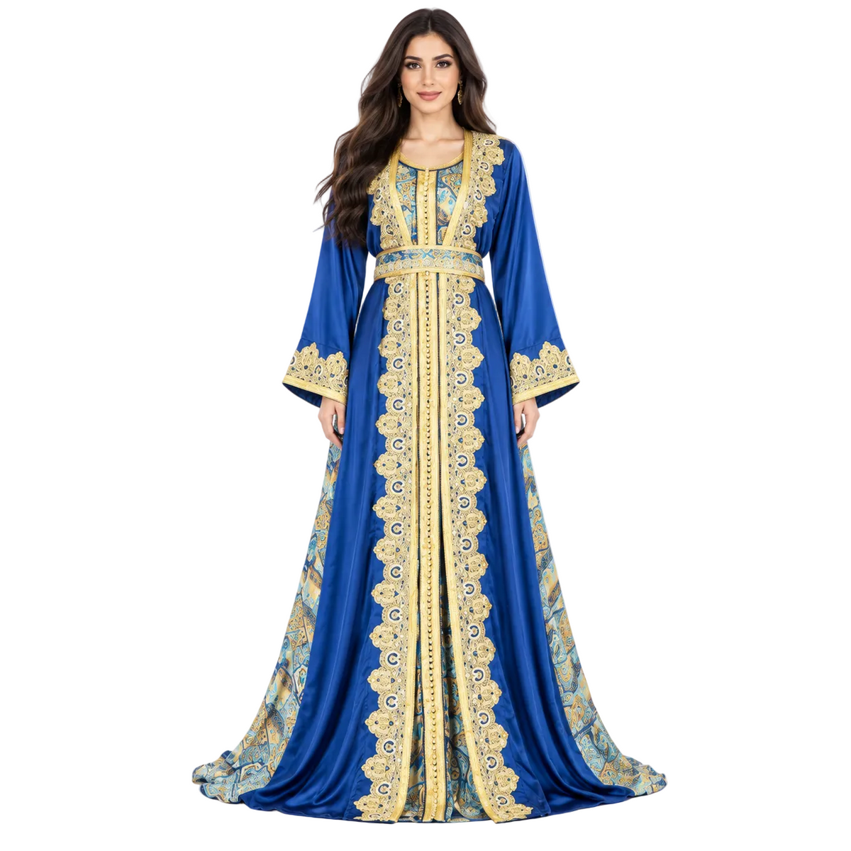 Blue Gold Embroidered Luxury Moroccan Kaftan