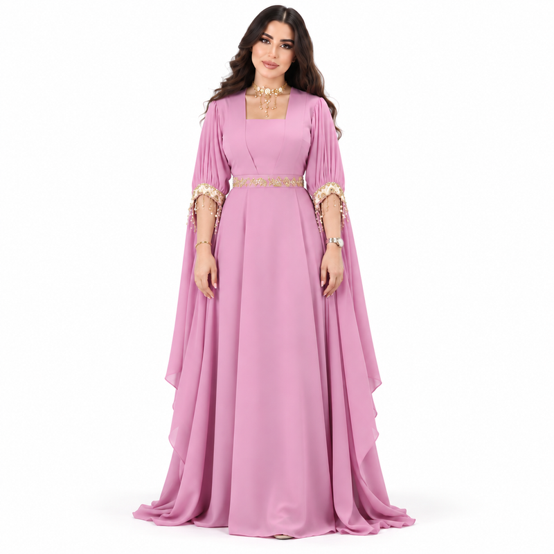 Pink Gold Embellished Luxury Moroccan Kaftan-1