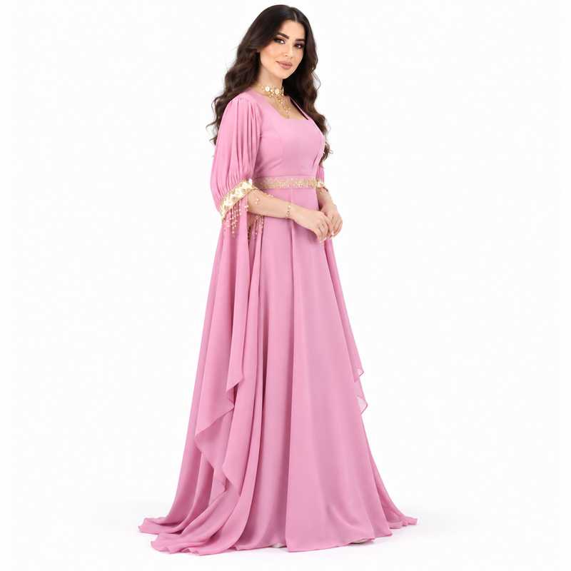 Pink Gold Embellished Luxury Moroccan Kaftan-2