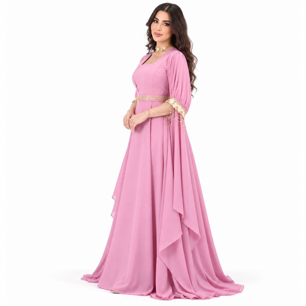 Pink Gold Embellished Luxury Moroccan Kaftan-3