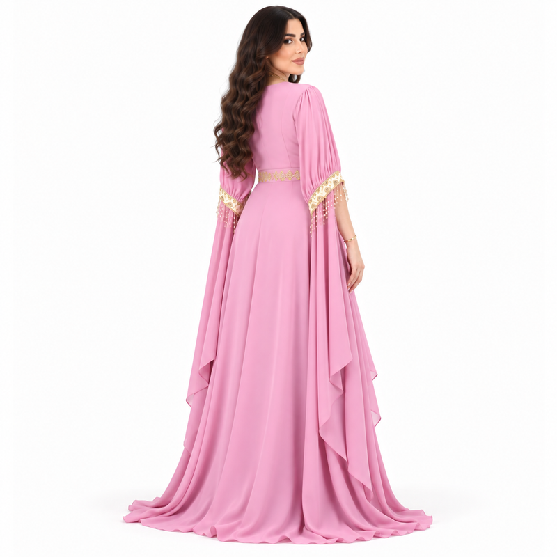 Pink Gold Embellished Luxury Moroccan Kaftan-4