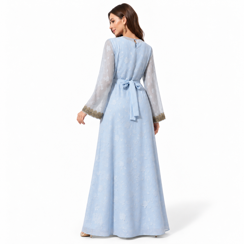 Sky Blue Gold Embroidered Luxury Kaftan-4
