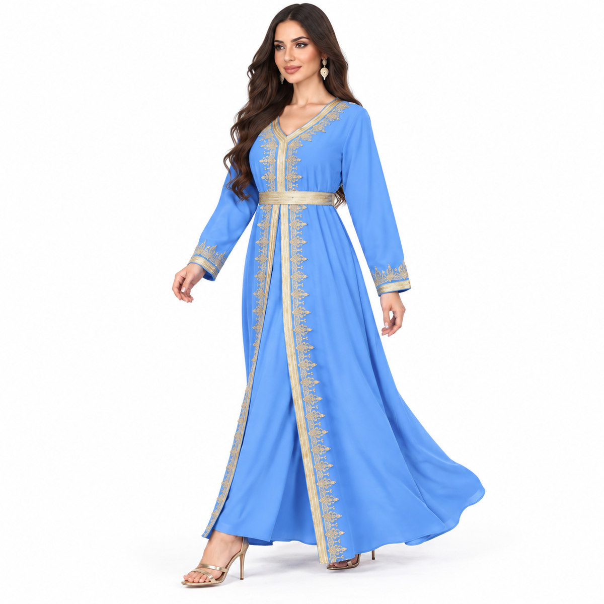 Sky Blue Gold Embroidered Luxury Kaftan-2