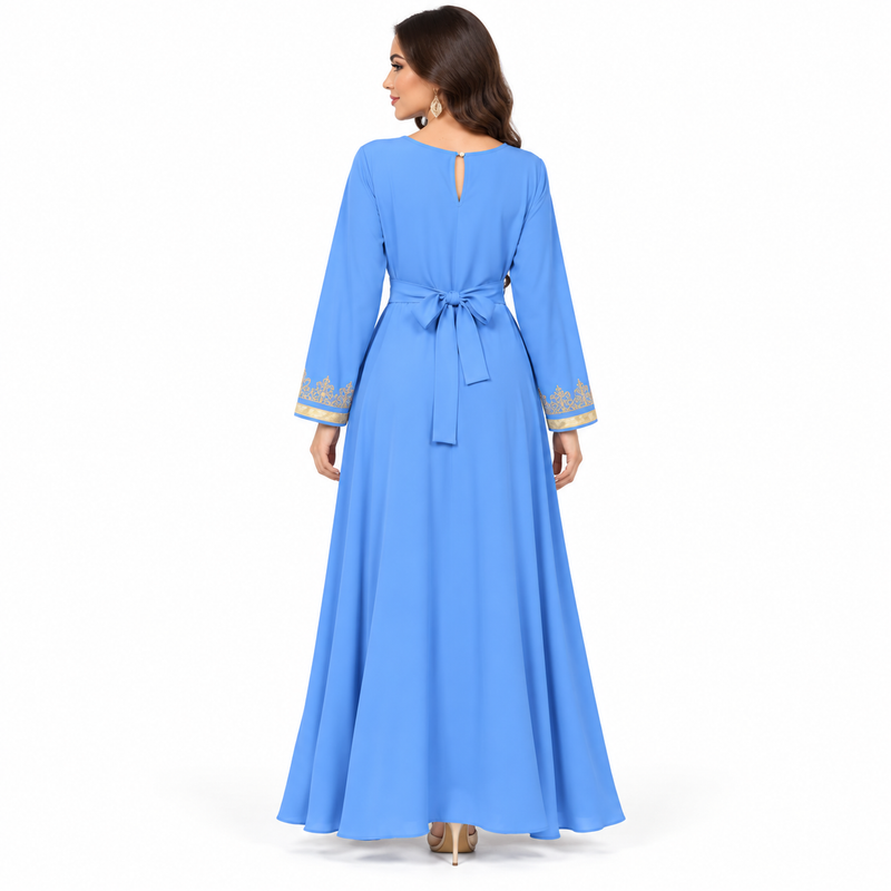 Sky Blue Gold Embroidered Luxury Kaftan-4