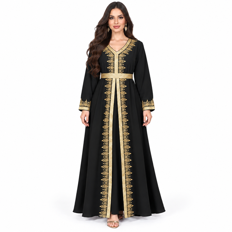 Black Gold Embroidered Moroccan Luxury Kaftan-1