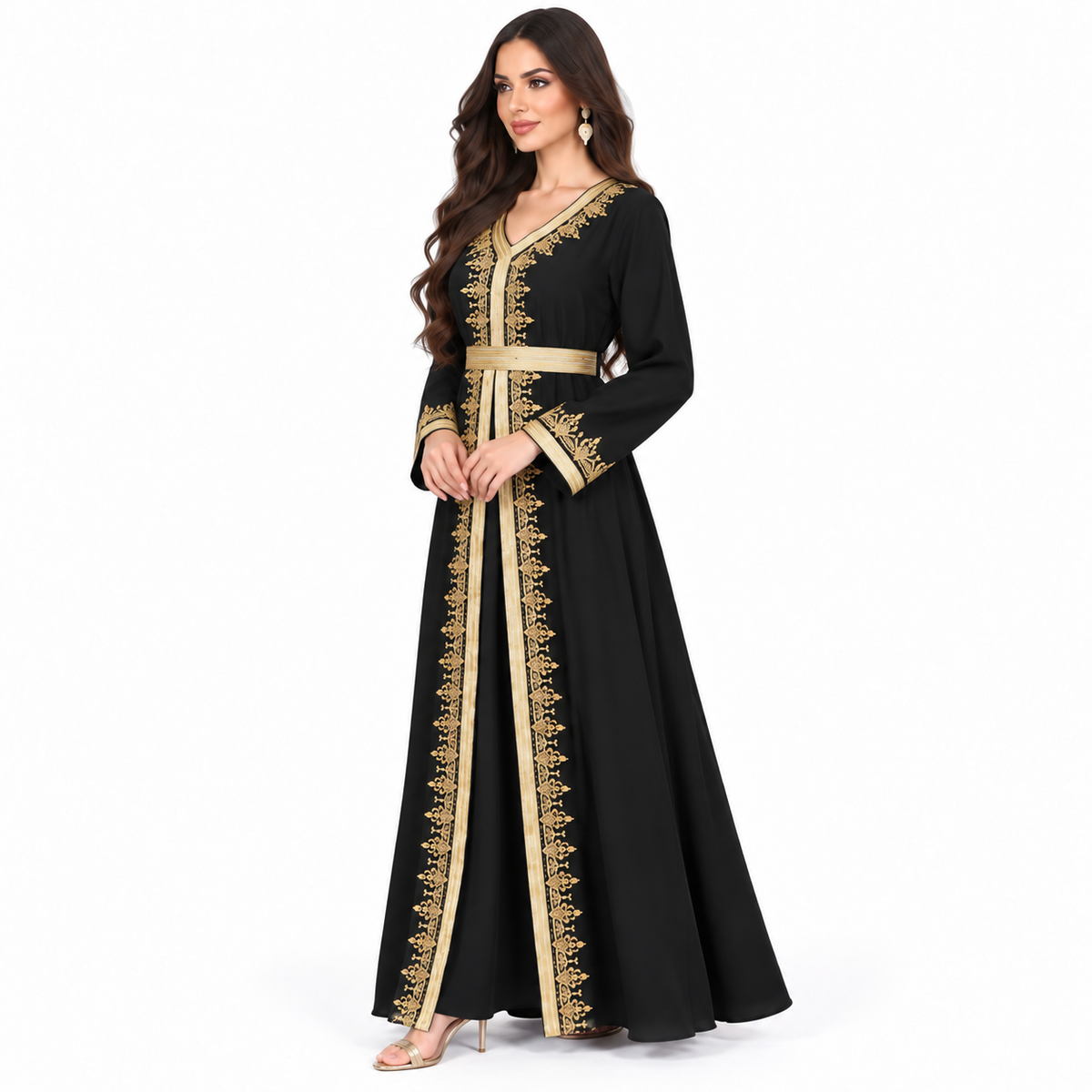 Black Gold Embroidered Moroccan Luxury Kaftan-2