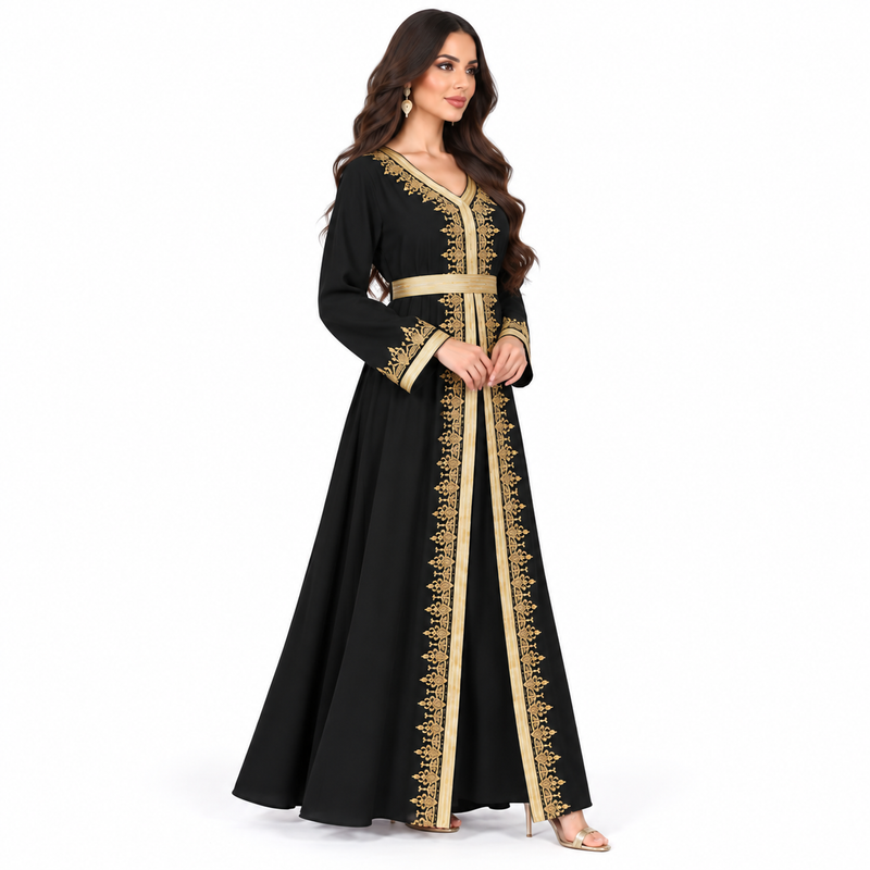 Black Gold Embroidered Moroccan Luxury Kaftan-3