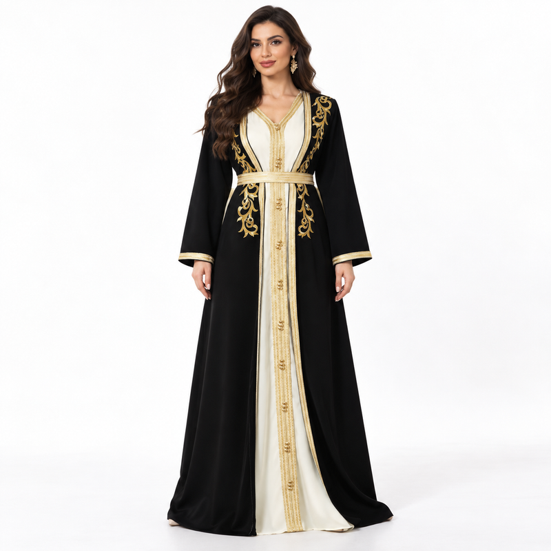 Black Gold Embroidered Luxury Moroccan Kaftan-1