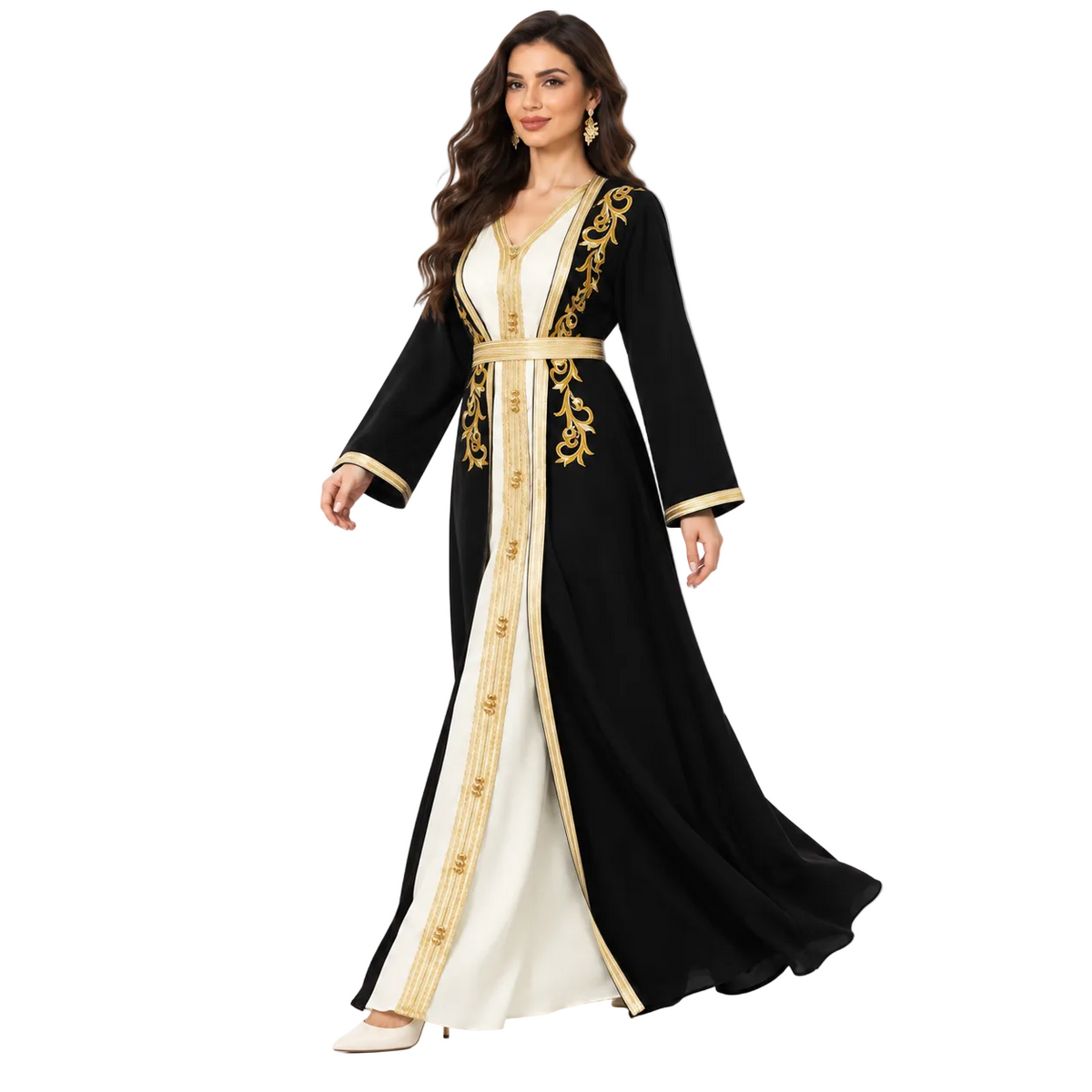 Black Gold Embroidered Luxury Moroccan Kaftan