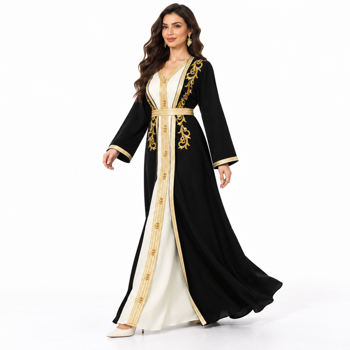 Black Gold Embroidered Luxury Moroccan Kaftan-2