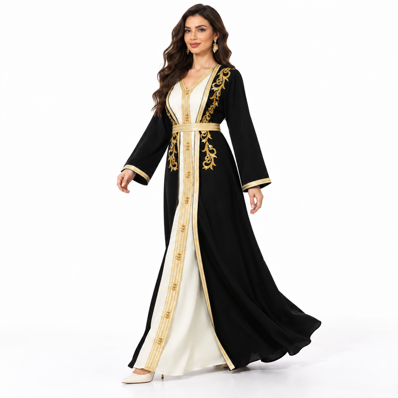 Black Gold Embroidered Luxury Moroccan Kaftan-2