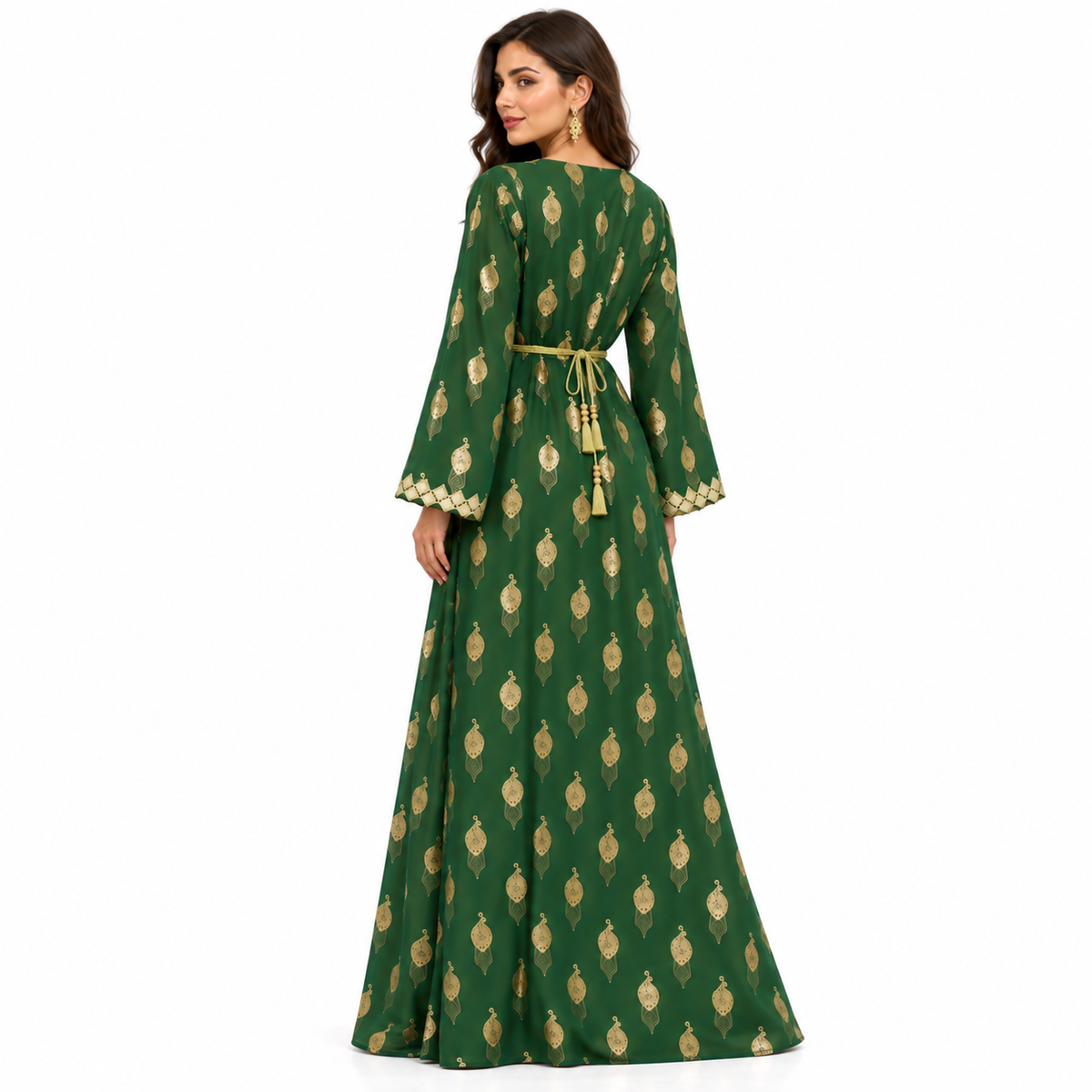 Emerald Gold Embroidered Luxury Moroccan Kaftan-4