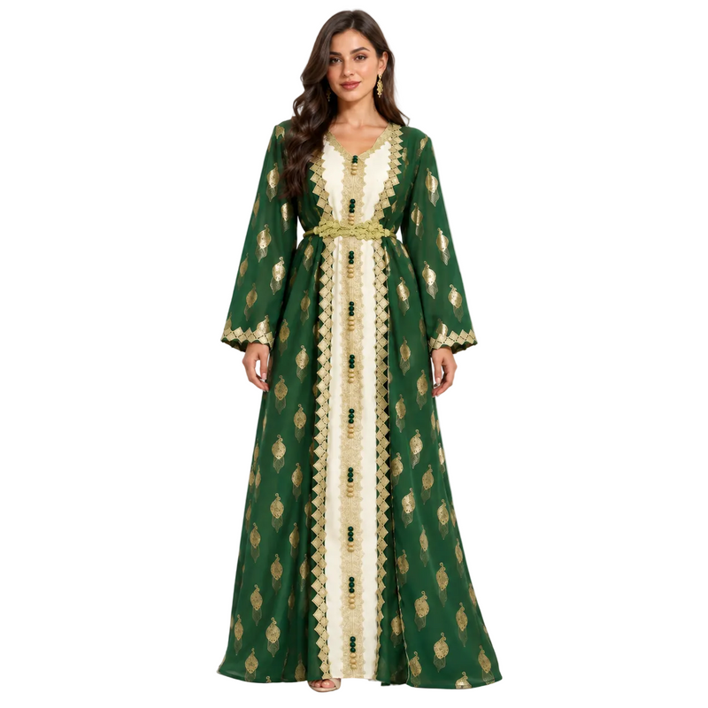 Emerald Gold Embroidered Luxury Moroccan Kaftan-1