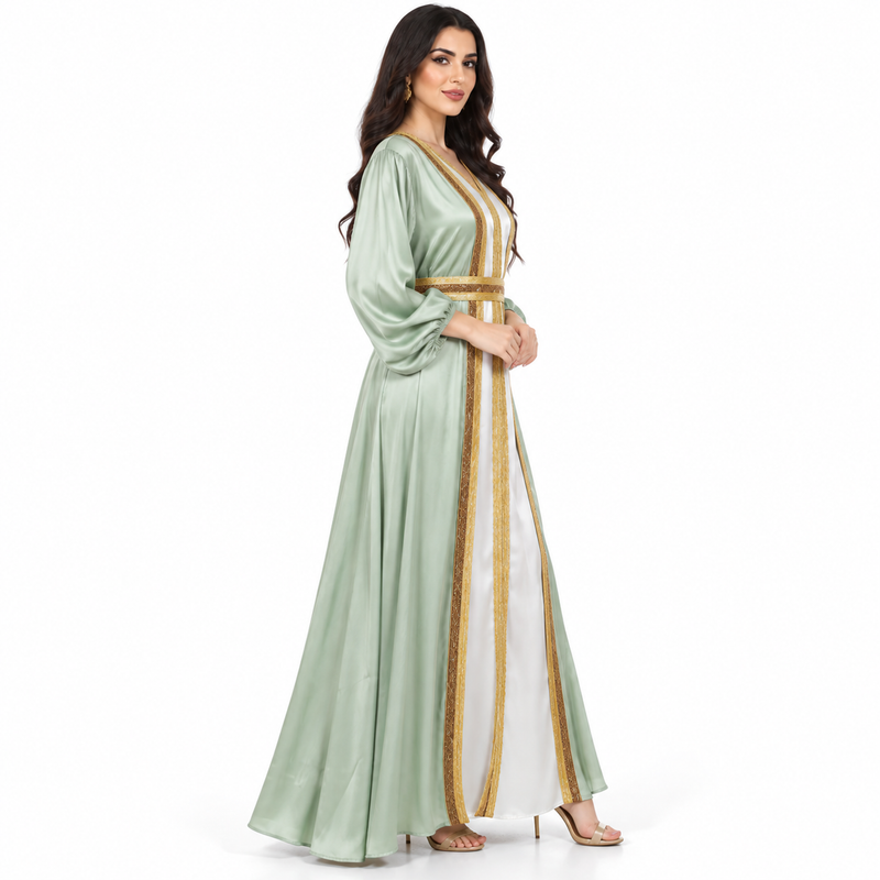 Mint Gold Satin Luxury Women’s Kaftan-3