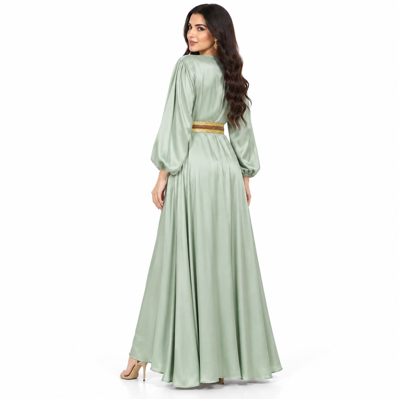 Mint Gold Satin Luxury Women’s Kaftan-4