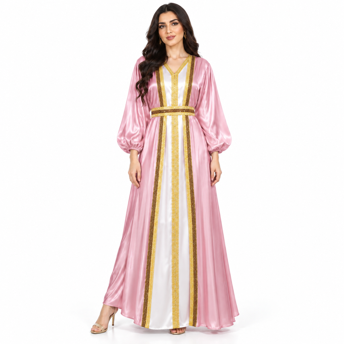 Pink Gold Satin Luxury Moroccan Kaftan-1