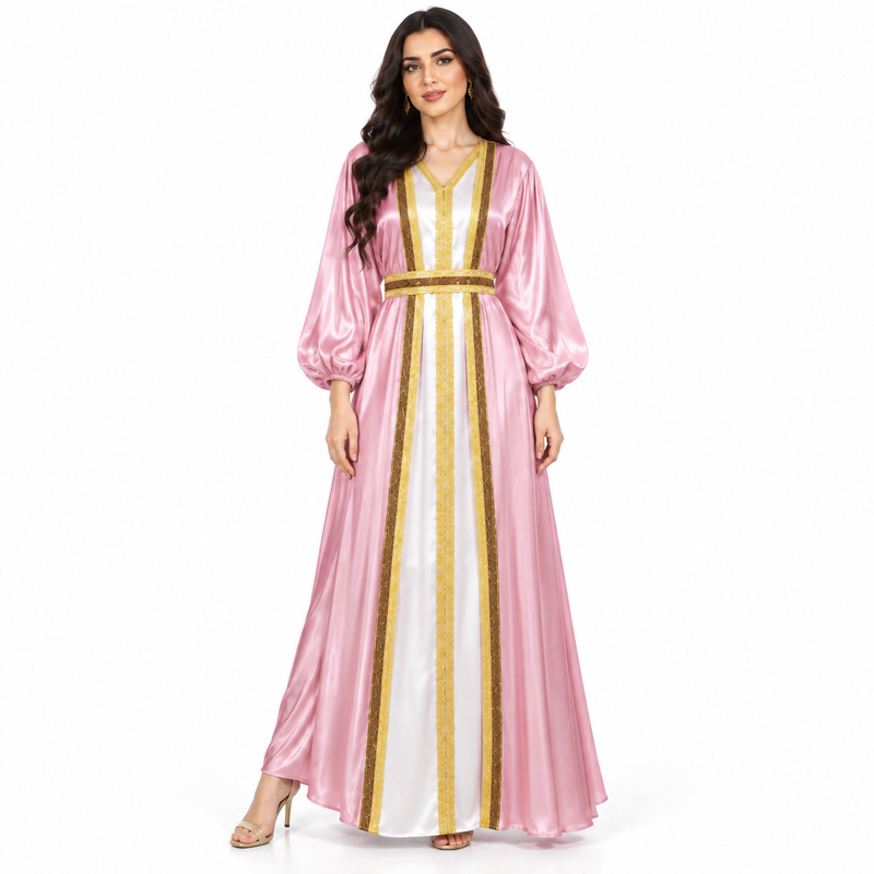 Pink Gold Satin Luxury Moroccan Kaftan-1