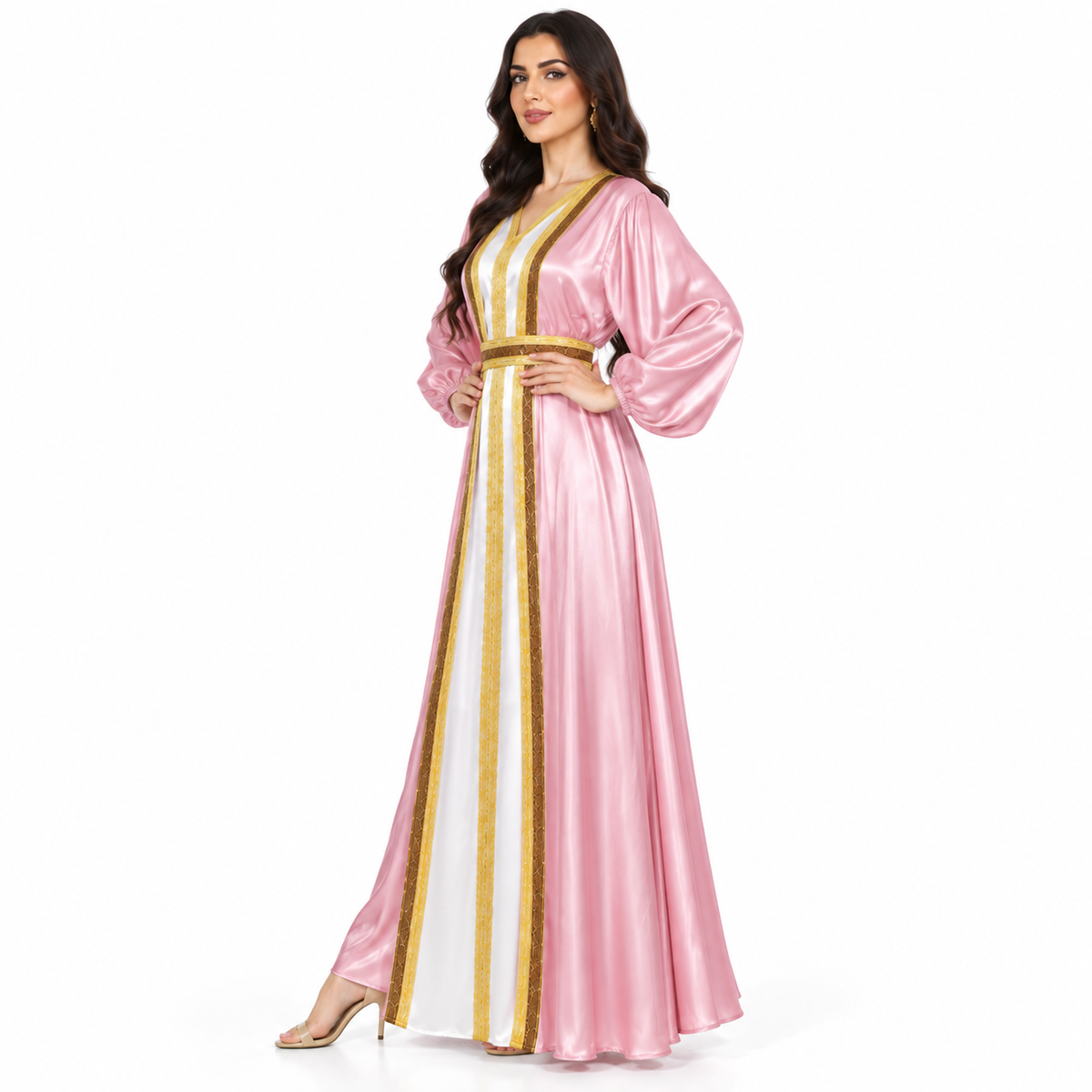 Pink Gold Satin Luxury Moroccan Kaftan-2
