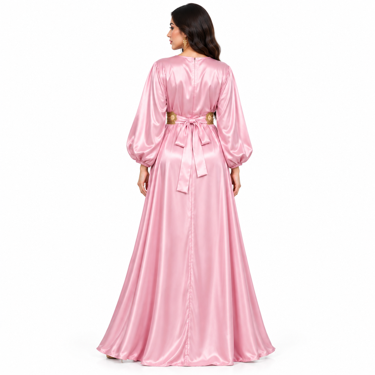 Pink Gold Satin Luxury Moroccan Kaftan-4