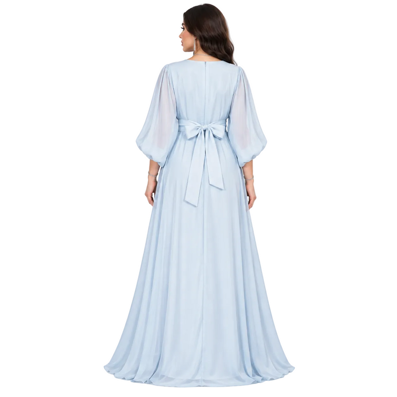Sky Blue Embroidered Elegant Chiffon Kaftan-4