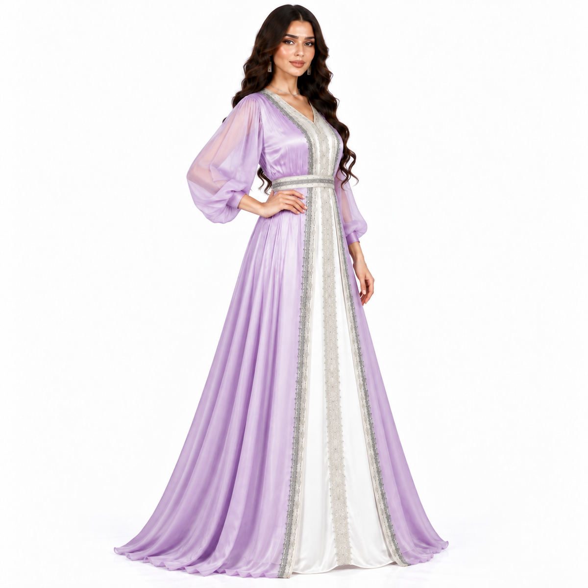 Lavender Silver Embroidered Elegant Luxury Kaftan-3