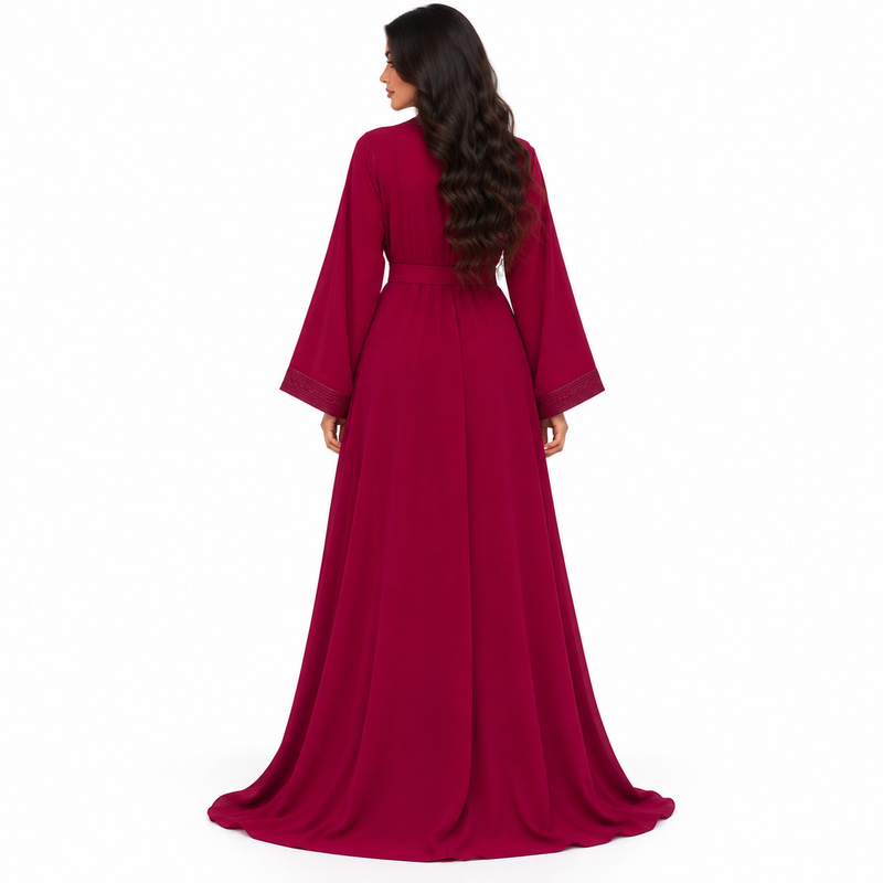Burgundy Embroidered Elegant Luxury Women’s Kaftan-4