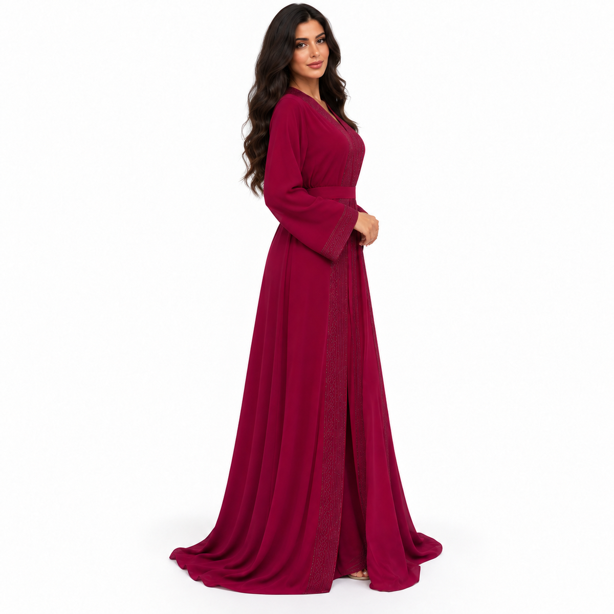 Burgundy Embroidered Elegant Luxury Women’s Kaftan-3