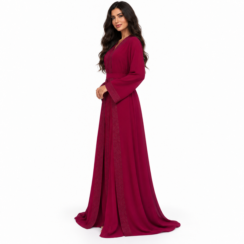 Burgundy Embroidered Elegant Luxury Women’s Kaftan-2