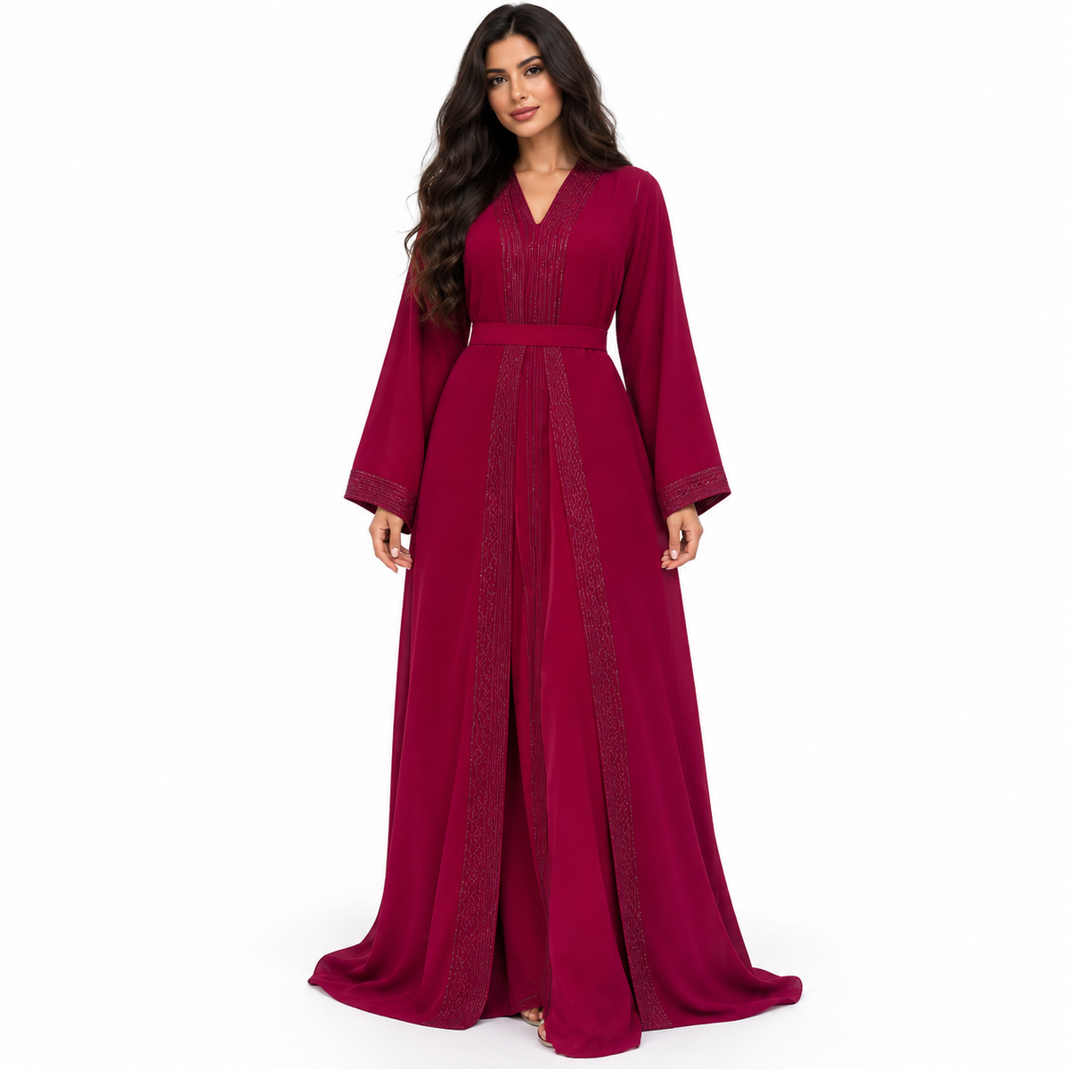 Burgundy Embroidered Elegant Luxury Women’s Kaftan-1