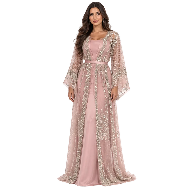 Blush Pink Silver Embellished Luxury Kaftan-1