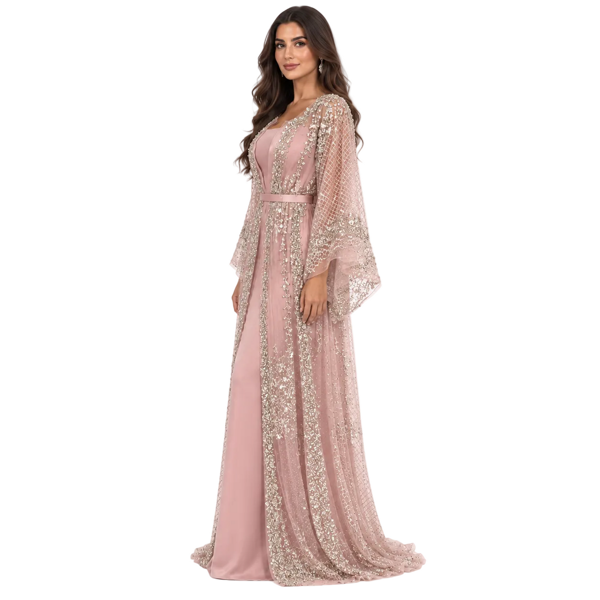 Blush Pink Silver Embellished Luxury Kaftan-2