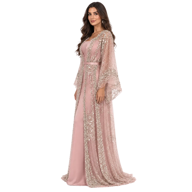 Blush Pink Silver Embellished Luxury Kaftan-2
