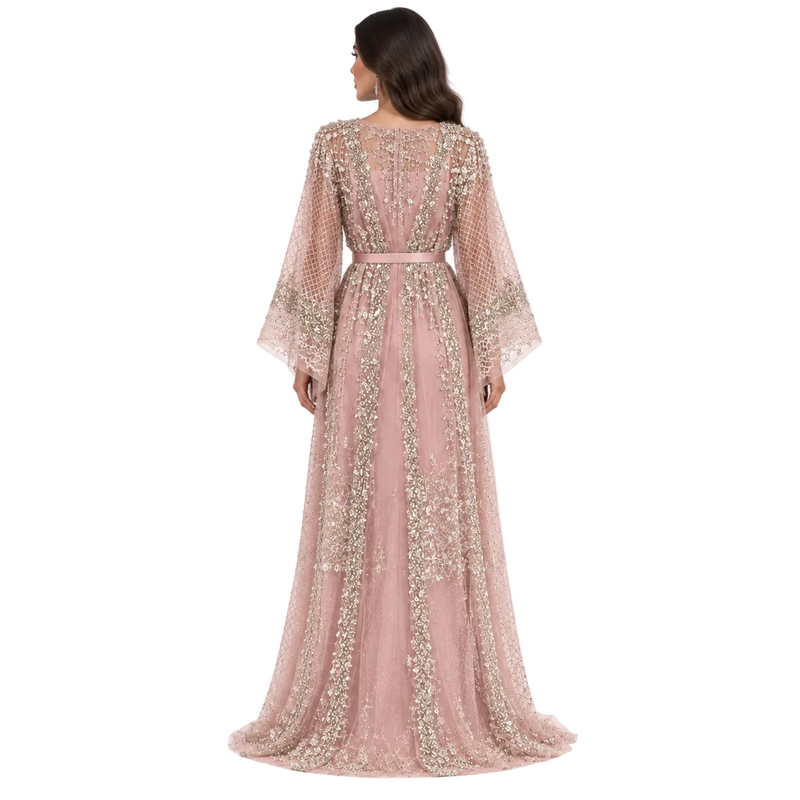 Blush Pink Silver Embellished Luxury Kaftan-4