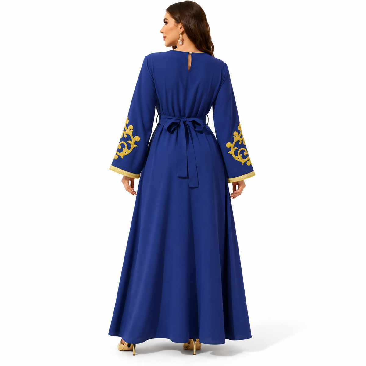 Royal Blue Gold Embroidered Luxury Kaftan-4